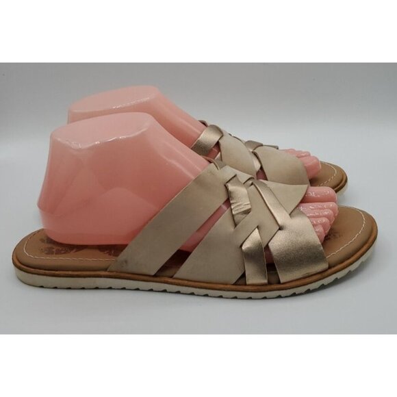 Sorel Ella Women Slide Natural Tan Gold Leather Sz 9 Strappy Criss Cross Straps - Picture 6 of 12